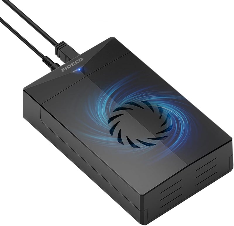 FIDECO Hard Drive Enclosure for 3.5 or 2.5 inch SATA HDD SSD, SATA to USB Adapter with Cooling Fan, External HDD Enclosure with 12V Power Adapter, Support UASP, Tool-Free, Plug and Play - Image 1
